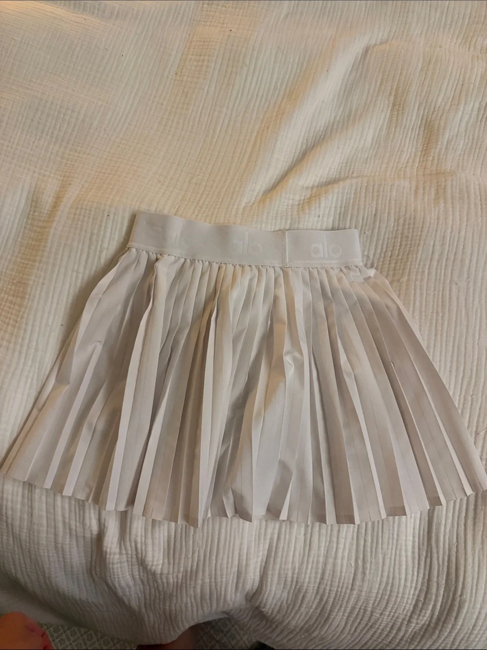 ALO Yoga White Pleated Wrap-Front Mini Skirt